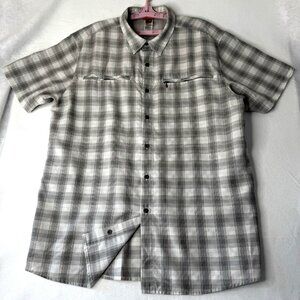 The North Face Mens XXL Grey Plaid Shirt Button Up Vented Short Sleeve Fishing
